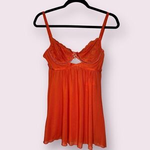 Rachel Fine Intimates Orange Babydoll Lingerie Set Lace Top Thong‎